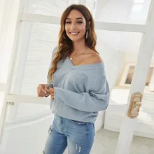 

High Quality Women Sweaters 2022 Spring New Casual Solid Color Coat Loose V-neck Stitching Drop-shoulder Thickening Sweater Coat