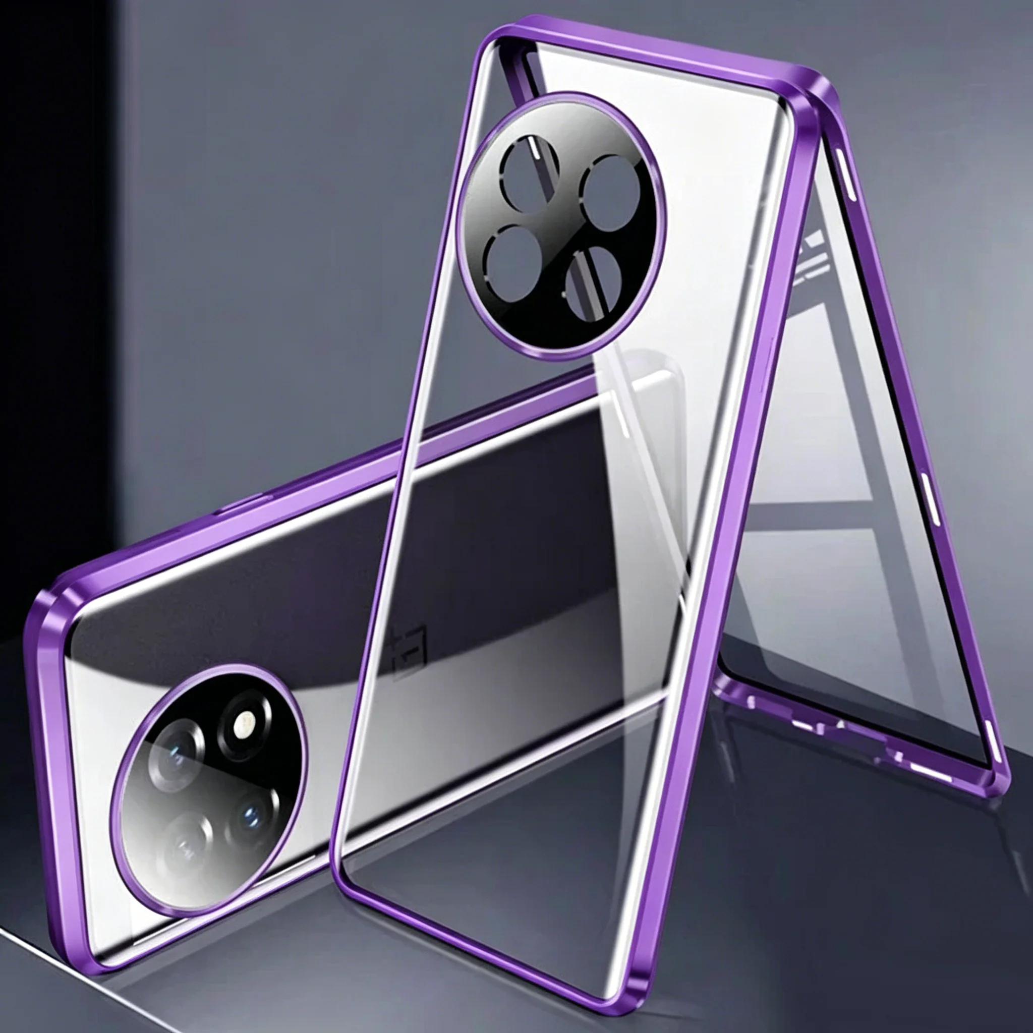 Enhanced Magnetic Metal Phone Case with Full Lens Protection and Double-Sided Glass Snap Lock Cover