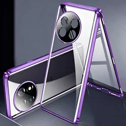 Enhanced Magnetic Metal Phone Case with Full Lens Protection and Double - Sided Glass Snap Lock Cover - OnePlus 12 (PURPLE)