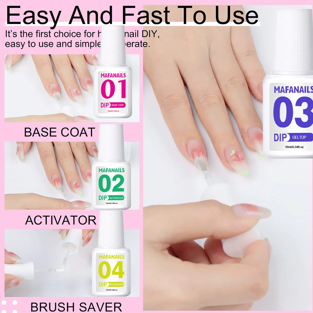 Acrylic Dipping Nail Powder Liquid Kit 4-Step Base Top Coat Activator Brush Saver Dipping Powder System Liquid Set No Need Lamp nail powder,nail powder set
