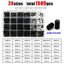 Black Hex Socket Allen Cup Point Grub Screw Assortment Kit - 304 Stainless Steel (Black steel 1500pcs)