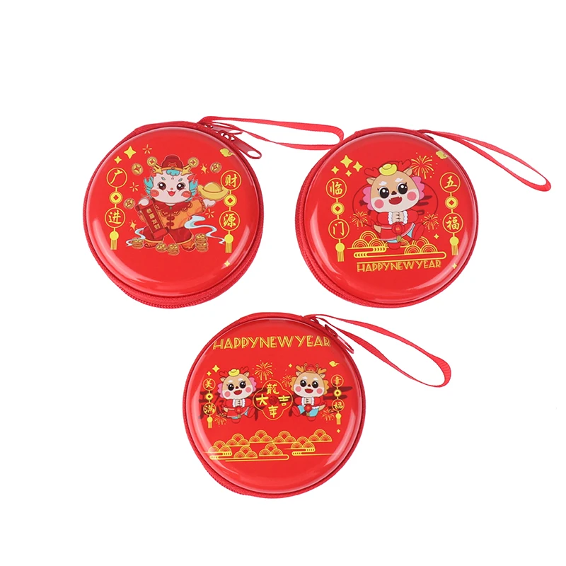 

1Pc 2024 Year Of Dragon Animal Round Money Wallet Tinplate Coin Purse Cartoon Dragon Year Children Coin Bag Kids Gift
