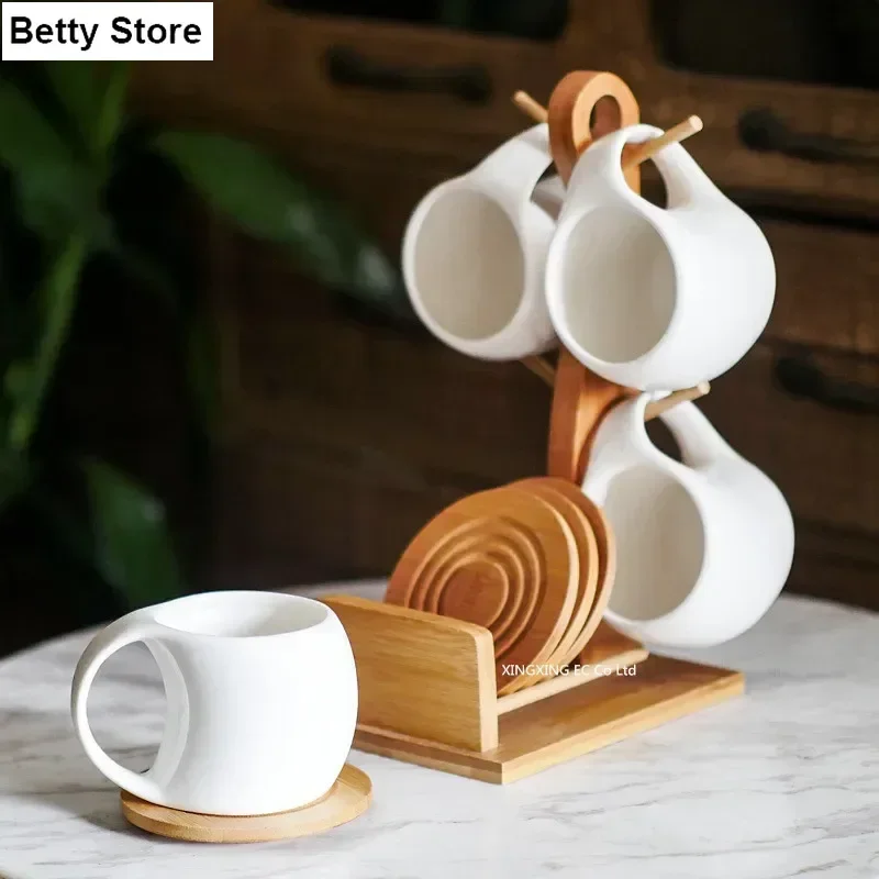 MHGSQUISW Set da tè Set Regalo da tè con Vassoio Tazza da tè Set teiera Teiera con 6 Tazze Set da tè Moderno per tè caffè Acqua Bianco