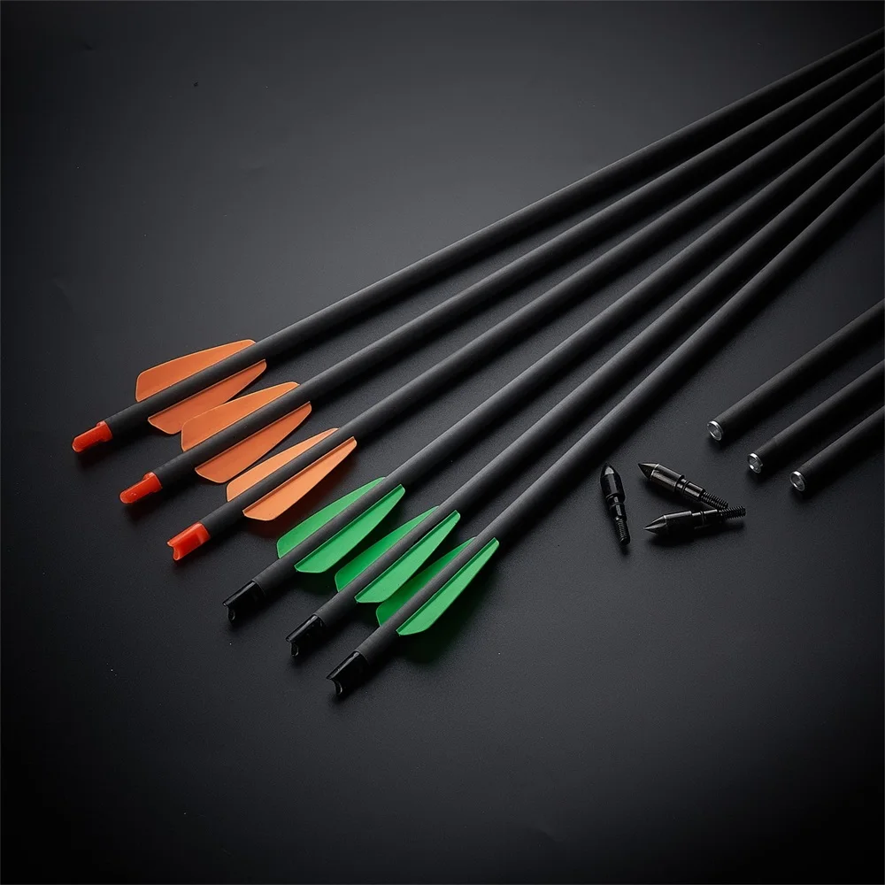

12/24pcs 15" Pure Carbon Arrows 7.5mm SP350 100grain Tips 2" TPU Feather Inner 6.2mm Archery Shooting Hunting Practice Arrow