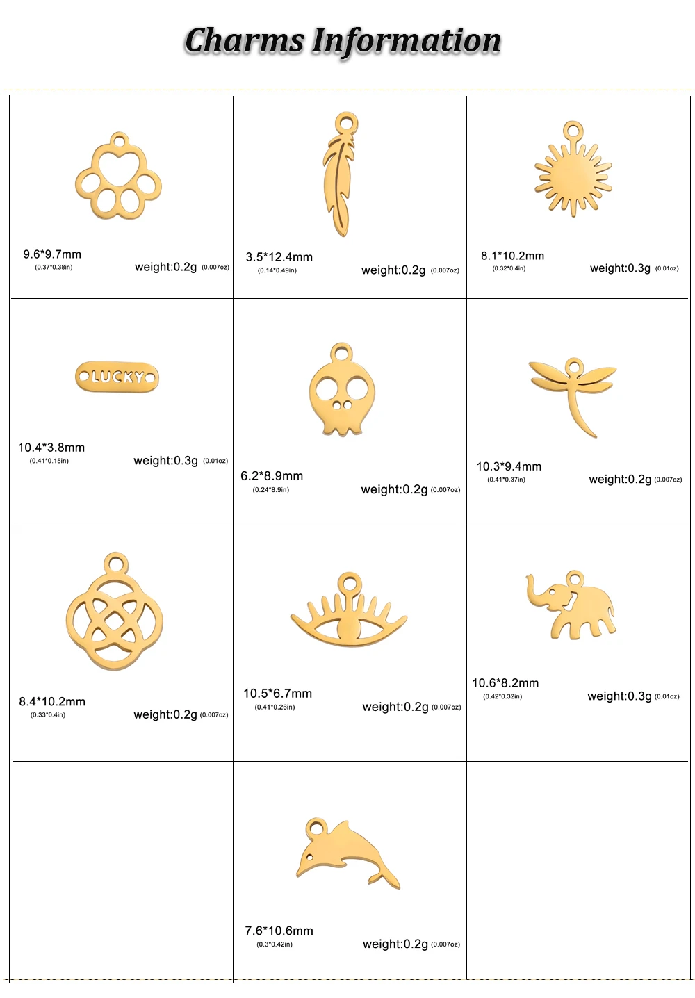 5 teile/los Delphin Elefant Tiere Tiny Charms Edelstahl Pfotenabdruck Libelle Diy Machen Halskette Armband Anhänger Zubehör – Detail 7