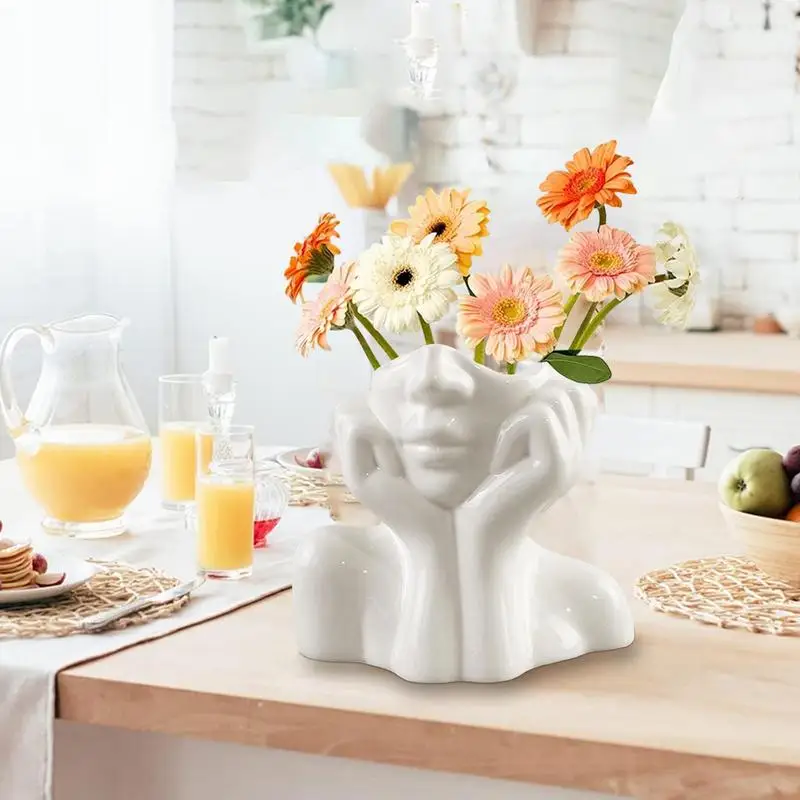 Modern Simple Ceramic Human Face Flower Vase Human Head Plant Flowers Pot NordicArt Flower Creative Vase Home Living Room Decor