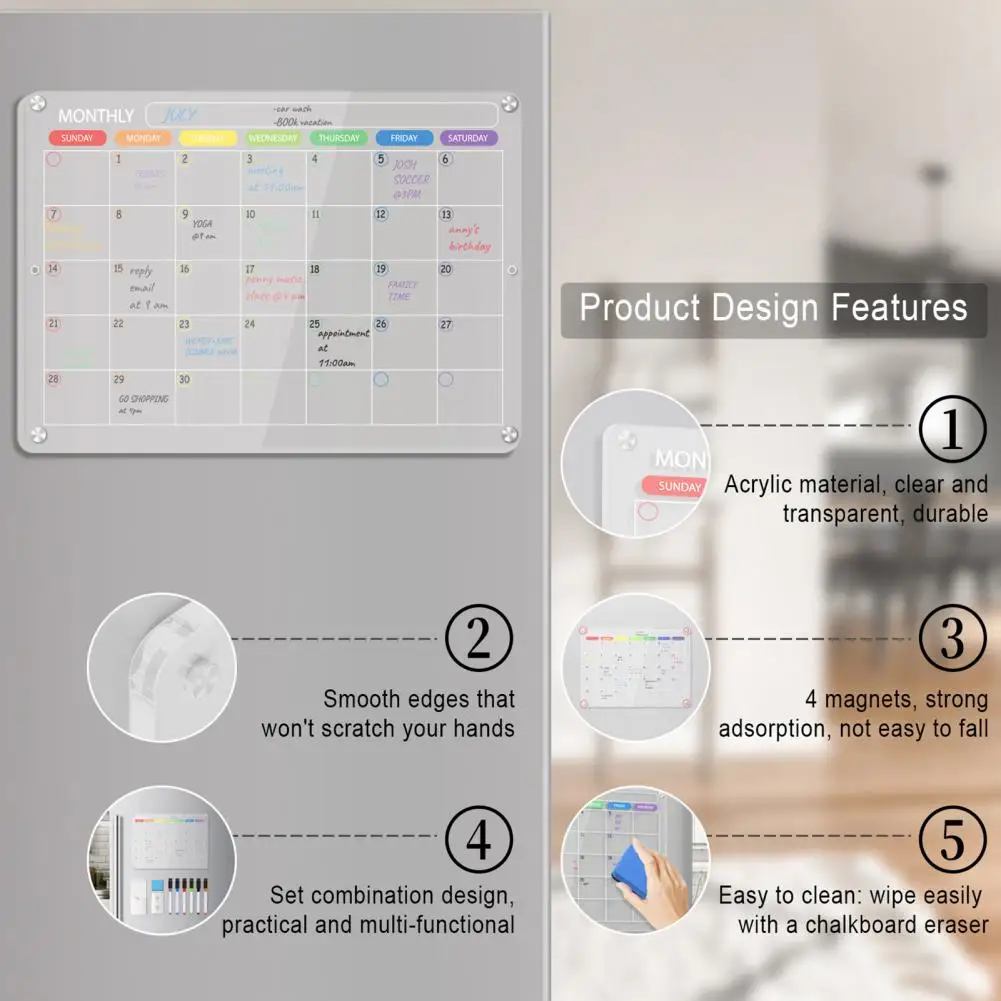 Calendar Magnetic Dry Erase Board Refrigerator Memo Acrylic Magnetic Marker Monthly Schedule Transparent Calendar Fridge Magnet