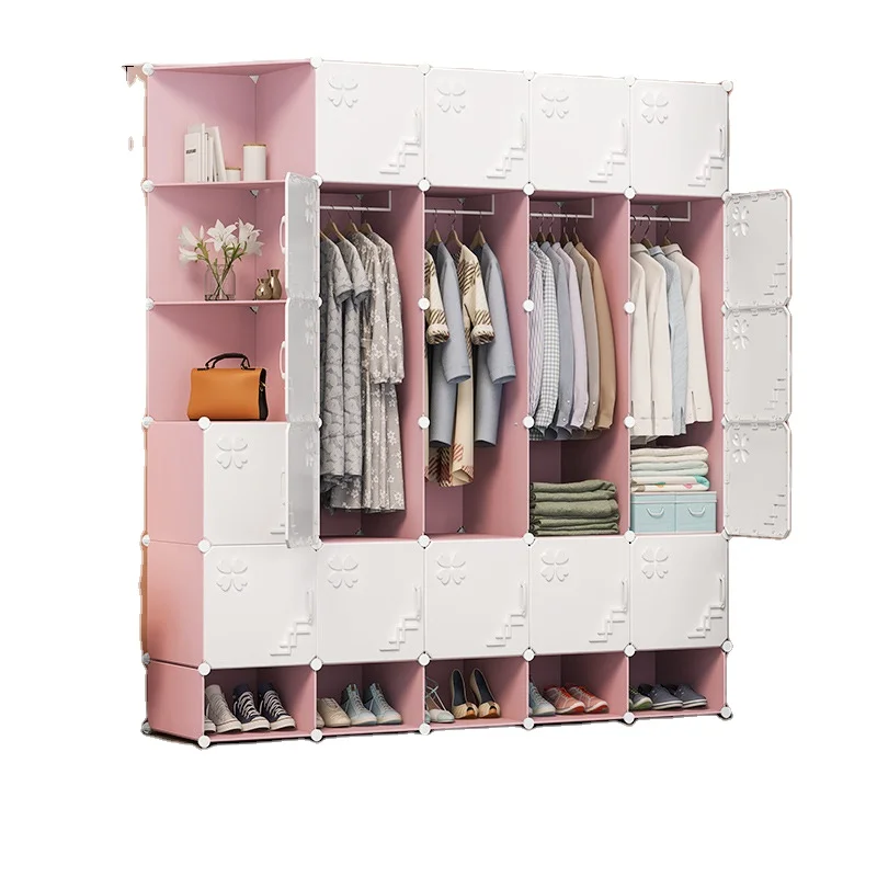 Armadio Componibile Moderno per Casa, Montaggio Semplice, Pieghevole, Combinazione Fai-da-te, Porta in Plastica Portatile