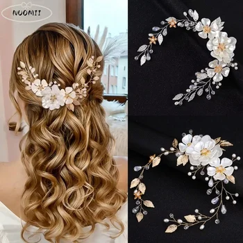 Fascia per Capelli da Sposa con Perle e Cristalli, Accessorio Floreale Scintillante in Stile Barocco per Ragazze