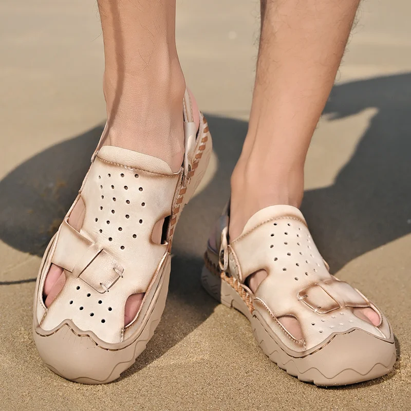 Mens Outdoor Sports Summer Shoes Low Heel Sliders Sandals Summer Men's Beach Shoes_voghion.com