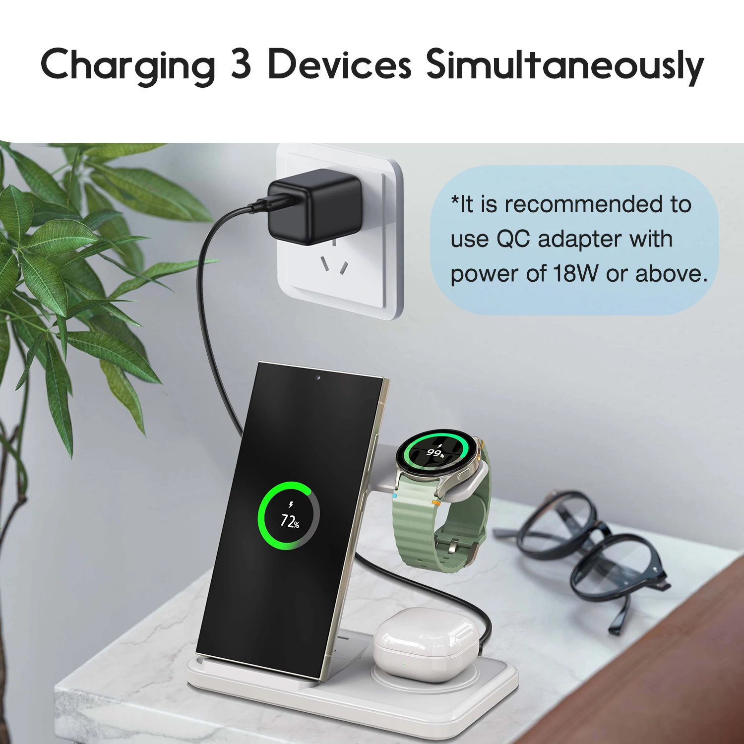 Foldable 3 in 1 Wireless Charger Stand For Samsung S25 S24 S23 S22 Galaxy Watch 8 7 6 5 4 3 Buds3 Pro/Buds Fast Charging Station