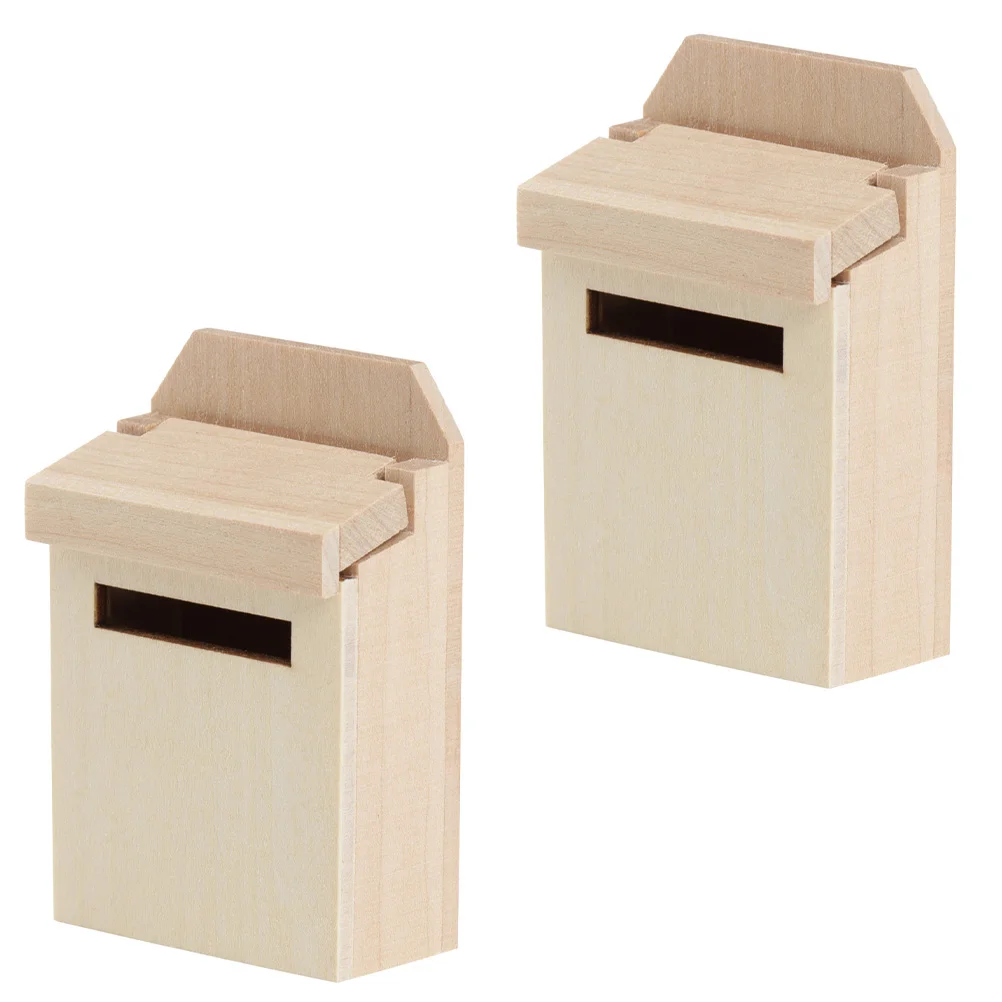 

2 Pcs Mini Mailbox Decor Miniature Furniture Model Decorative Decorate House Supplies Wooden Decoration