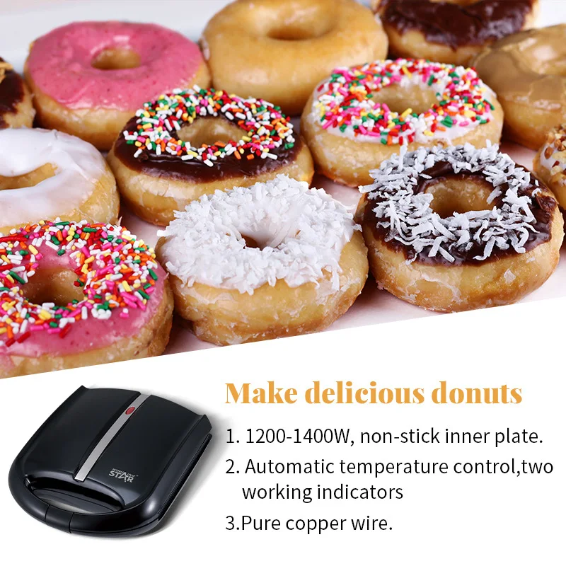 Maquina De Pao Eletrica Multifunctional Sandwich Maker Toaster Breakfast Donut Machine 5
