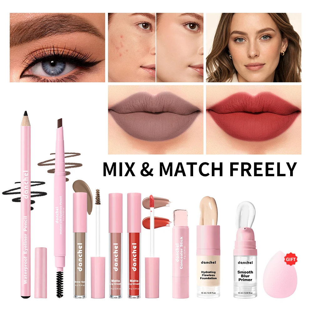 Set Trucco Completo All-in-One: Include Primer, Fondotinta, Matita Sopracciglia, Eyeliner, Correttore, Lucidalabbra - Kit Cosmetico per Donna