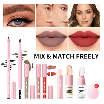 Set Trucco Completo All-in-One: Include Primer, Fondotinta, Matita Sopracciglia, Eyeliner, Correttore, Lucidalabbra - Kit Cosmetico per Donna