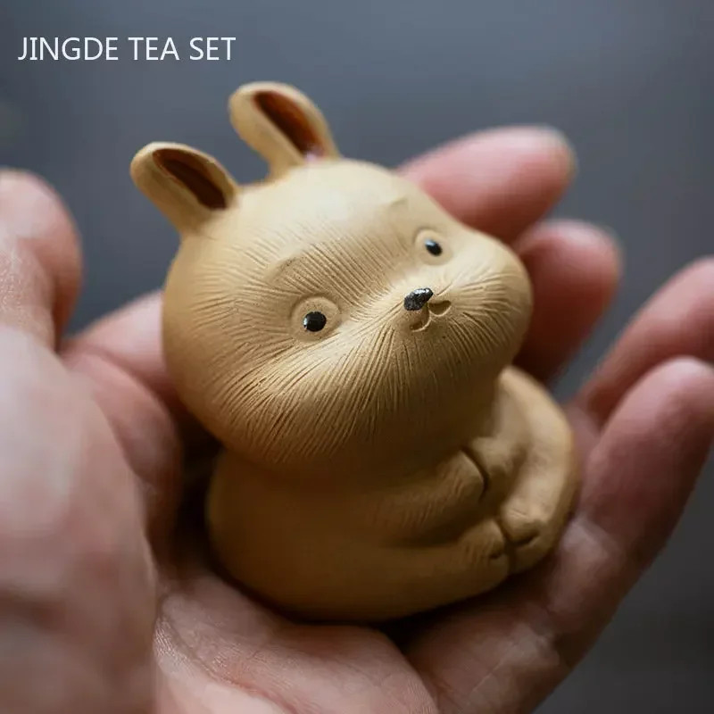 Creative Yixing Purple Clay Zodiac Rabbit Tea Pet Can Raise Tea Tray Small Ornaments Chinese Handmade Tea Set Decoration