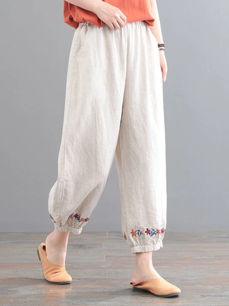 

Pants for Women 2023 SummerNew Solid Large Size Knickerbockers Casual Women's Clothing Retro Cotton Linen Women Pants High Waist