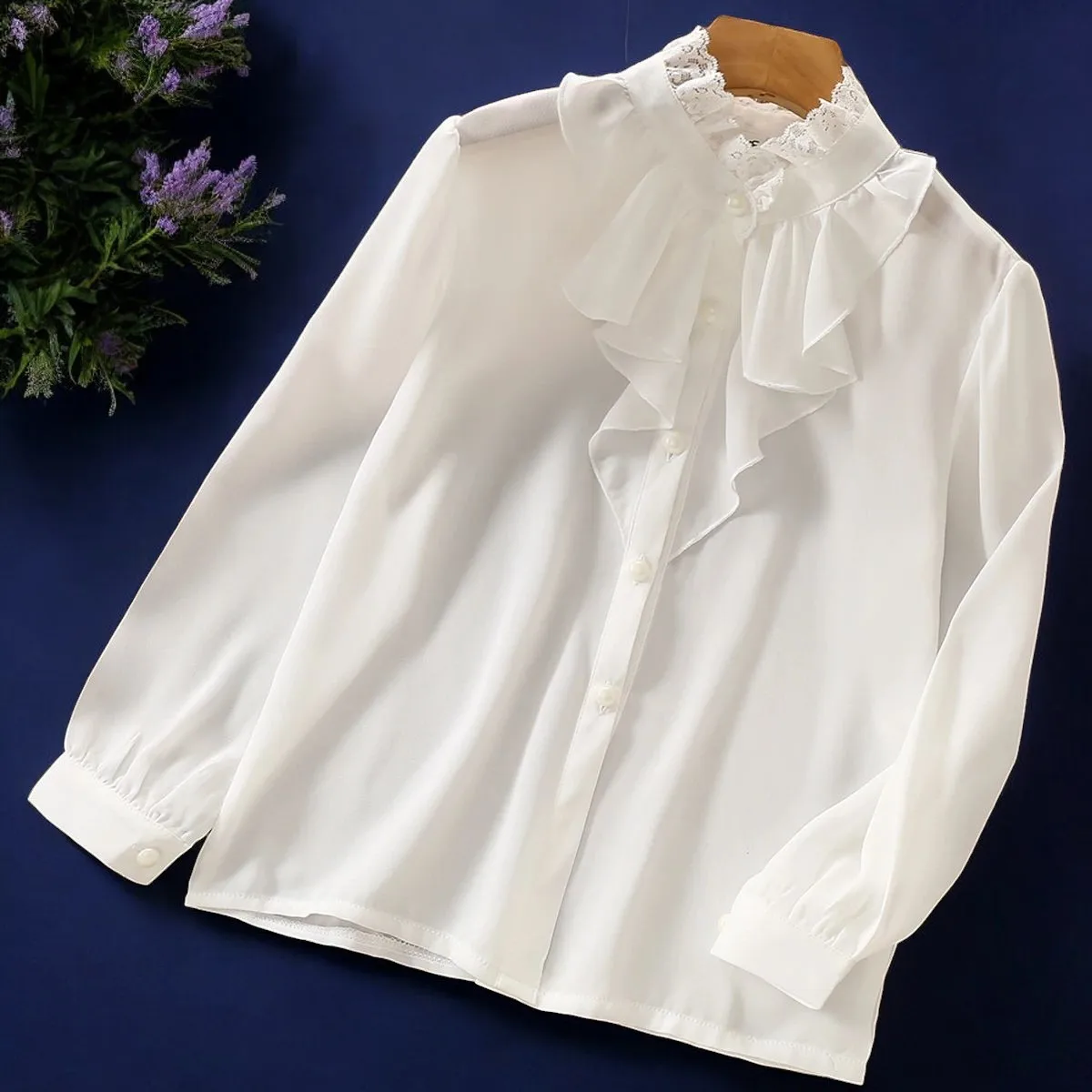 Teenagers Girls Chiffon Longsleeve Shirts Spring 6 8 9 10 12 13 14 Y