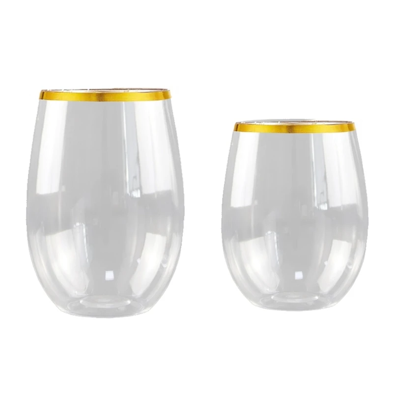 Unbreakable Stemless Plastic Wine Champagne Glasses Reusable Shatterproof Drinking Cup for Bar Home Wedding 12/16oz plastic wine cups