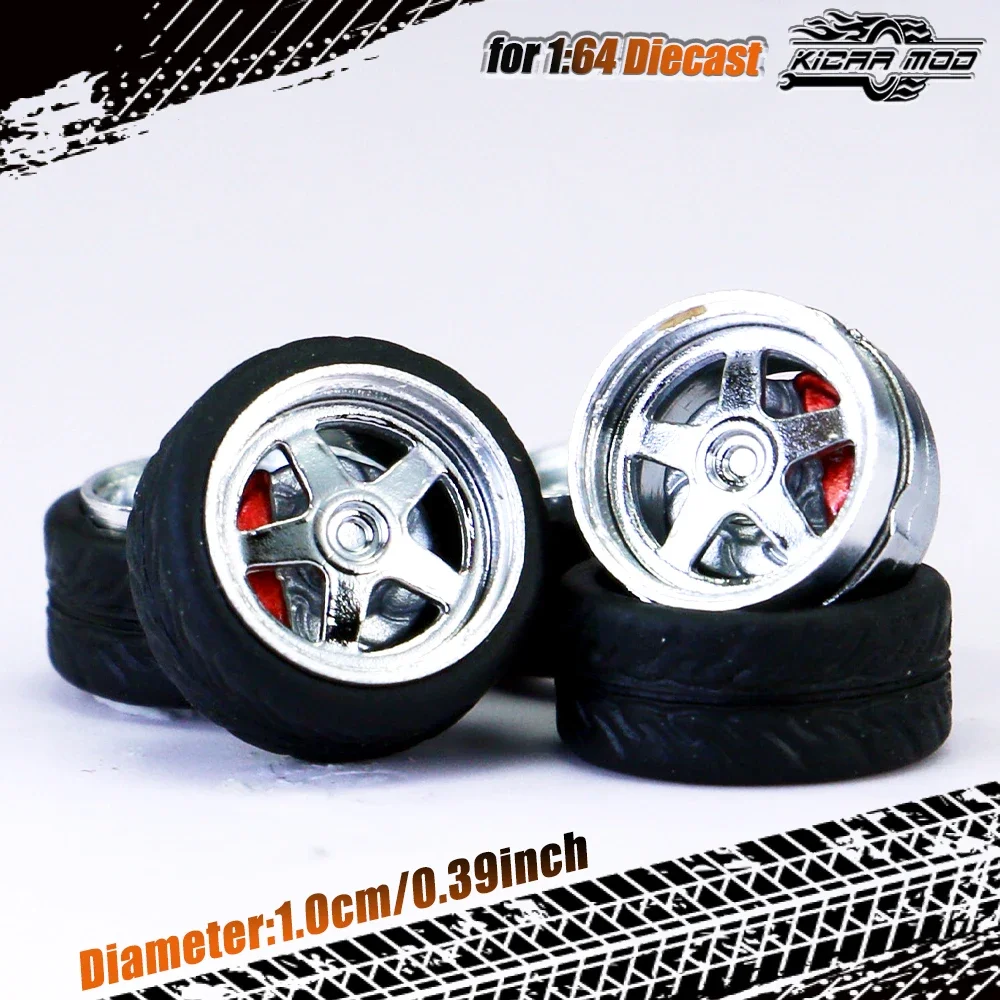 High-Quality 1/64 Scale Model Car Wheels with Rubber Tire and Metal Rims