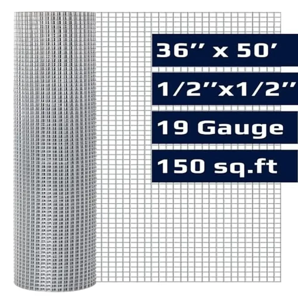Chicken Wire Fencing Roll 1/2 inch Mesh 36"x50ft 19 Gauge Steel Wire Garden Fence
