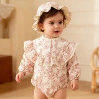 2026 New Spring 0-24M Baby Girl Clothing Toddler Baby Girl Romper Long Sleeved Cotton Print Infant Baby Girls Jumpsuit+Hat