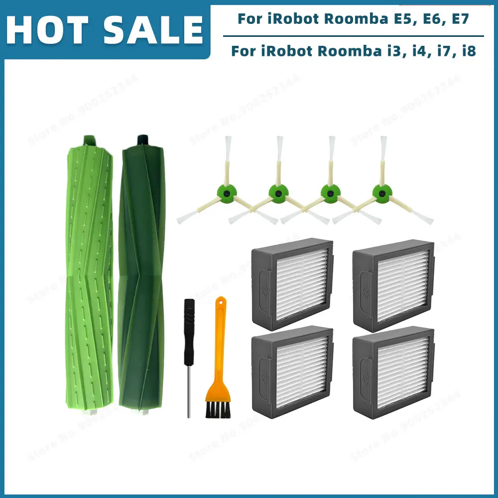 Kit Ricambi Per IRobot Roomba I/E Series – 1 Spazzola Principale, 5 Spazzole Laterali, 5 Filtri, 1 Ruota, Cacciavite