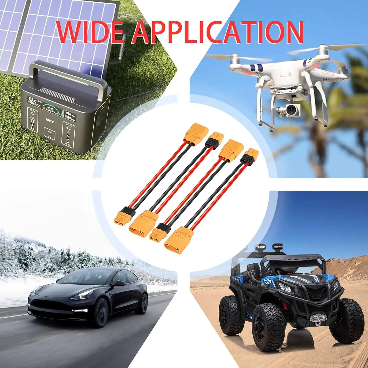 Superbat XT60 - XT90 어댑터 4개 12AWG XT60 암형 - XT90 수형 커넥터 케이블 RC 리포 배터리 드론용(6인치)