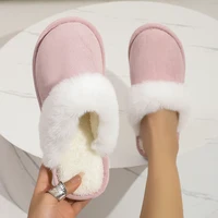 Lucyever Pink Faux Suede Faux Fur Slippers Women Home Warm Non Slip Slides Woman Causal Flat Heels Plush Slipper Shoes Female 1