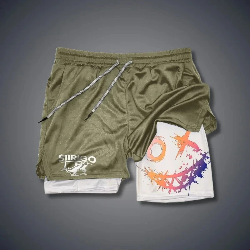 2024 Men's Smiling Face Printed Fitness Shorts Double-Layer 2-in-1 Quick Drying Fitness Outdoor Leisure Training Sports Shorts 5