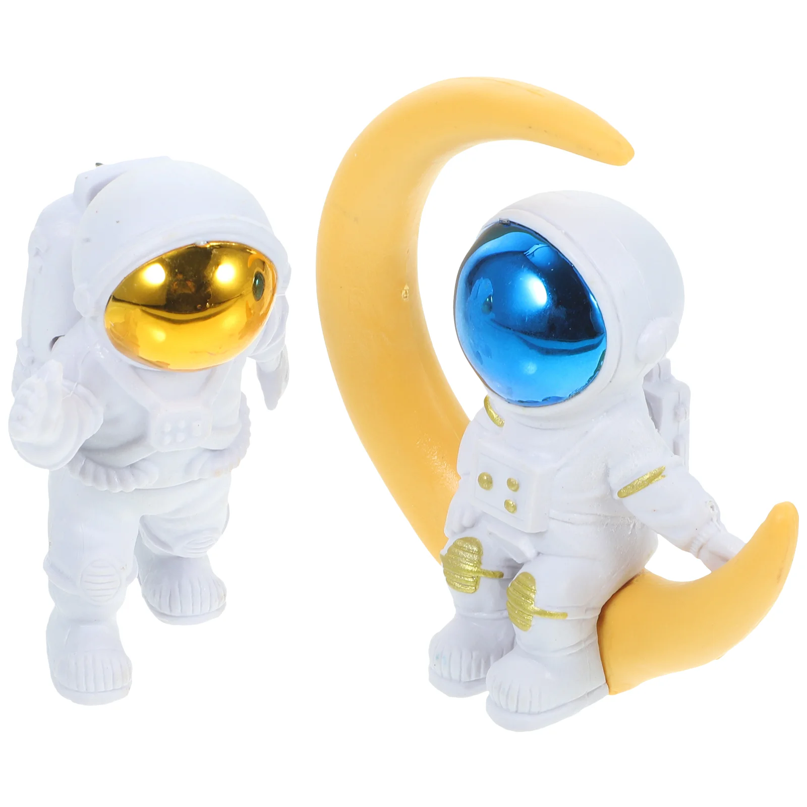 

2 Pcs Fish Tank Landscaping Ornaments Astronaut Themed Sculpture Golden Moon Spacemen Gold Decors Aquarium Pvc Home