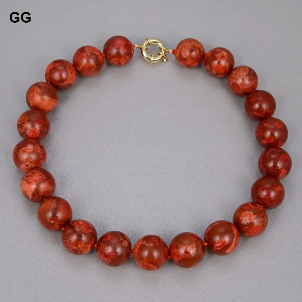 

GG Natural 18MM Red Spong Coral Round Coral Short Necklace Four Seasons Chocker Necklace For Women