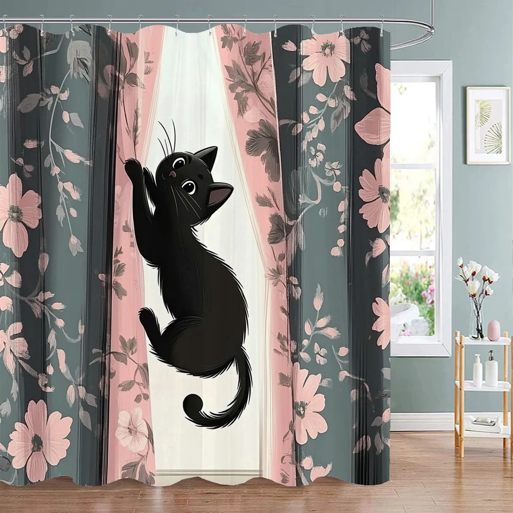 Tenda da doccia a forma di gatto con cartone animato, per bambini, ragazzi, ragazze, animali, kawaii, impermeabile, con 12 ganci, tende in morbida microfibra, 175 x 178 cm