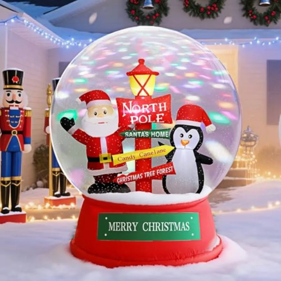 Juegoal Christmas Inflatables Decorations Outdoor 6FT Inflatable Xmas Snow Globe with Built-in Rotating Lights Lighted Blow Up