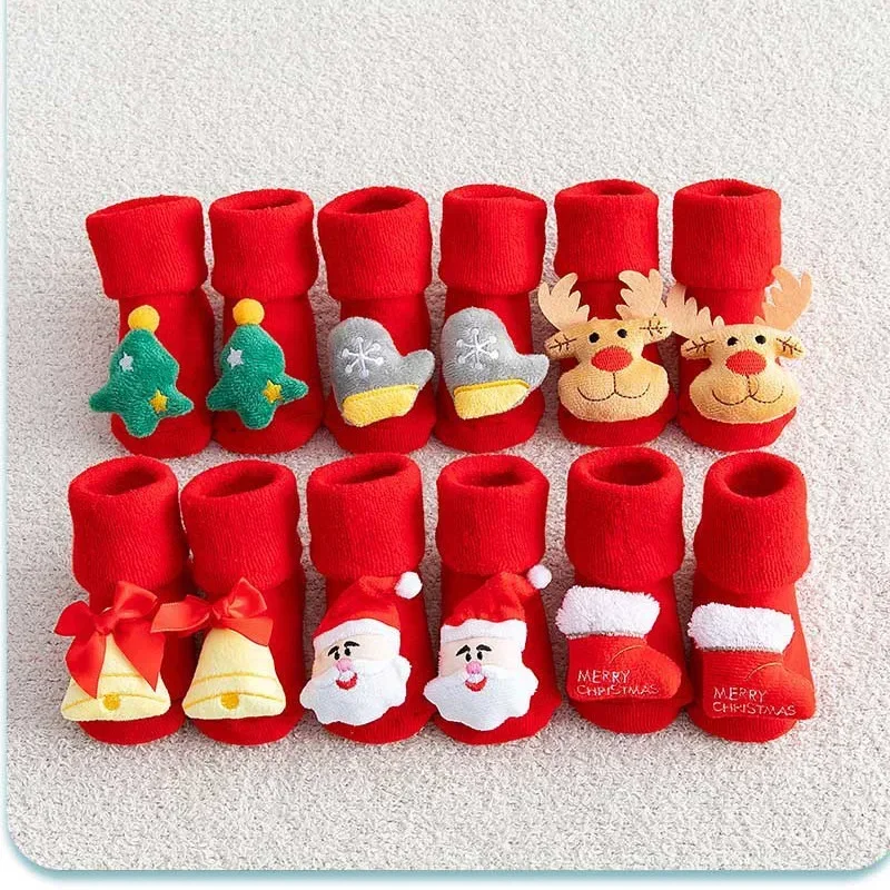 New Kids Christmas Cartoon Socks Girls Boys Non-slip Cotton Toddlers Socks Newborns Infants Short Clothing Accessories