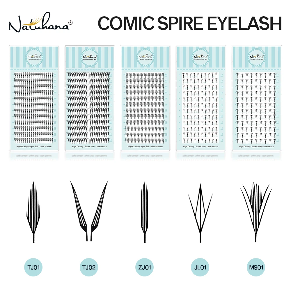 NATUHANA Comic Spire Wimpern C D Curl Anime-Effekt Wimpern Weiche Manga Vorgefertigte Fächer Einzelne Volumen-Wimpern Cosplay-Zubehör