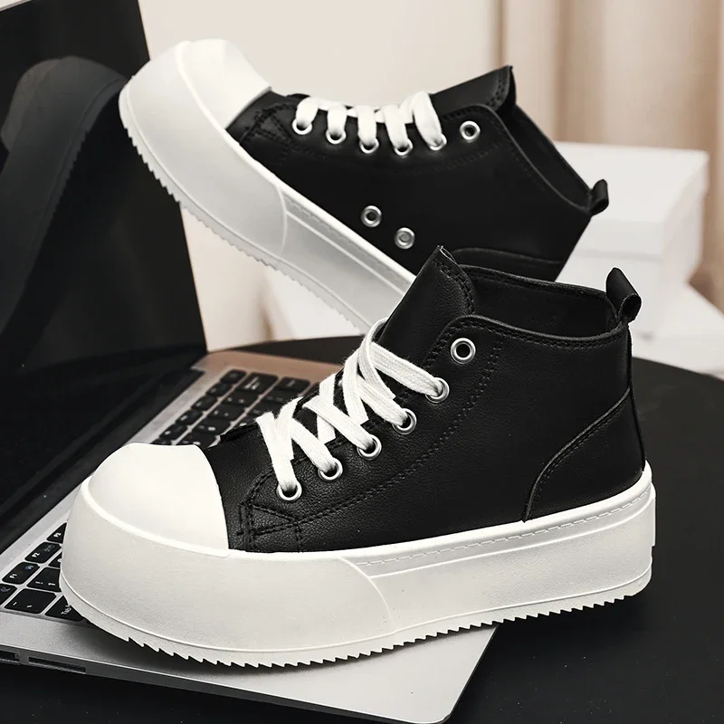 2025 New Men's Sneakers High Top Decked Shoes Thick Sole Increased Altitude Board Shoe Breathable Stylish Casual Trendy Shoes 2
