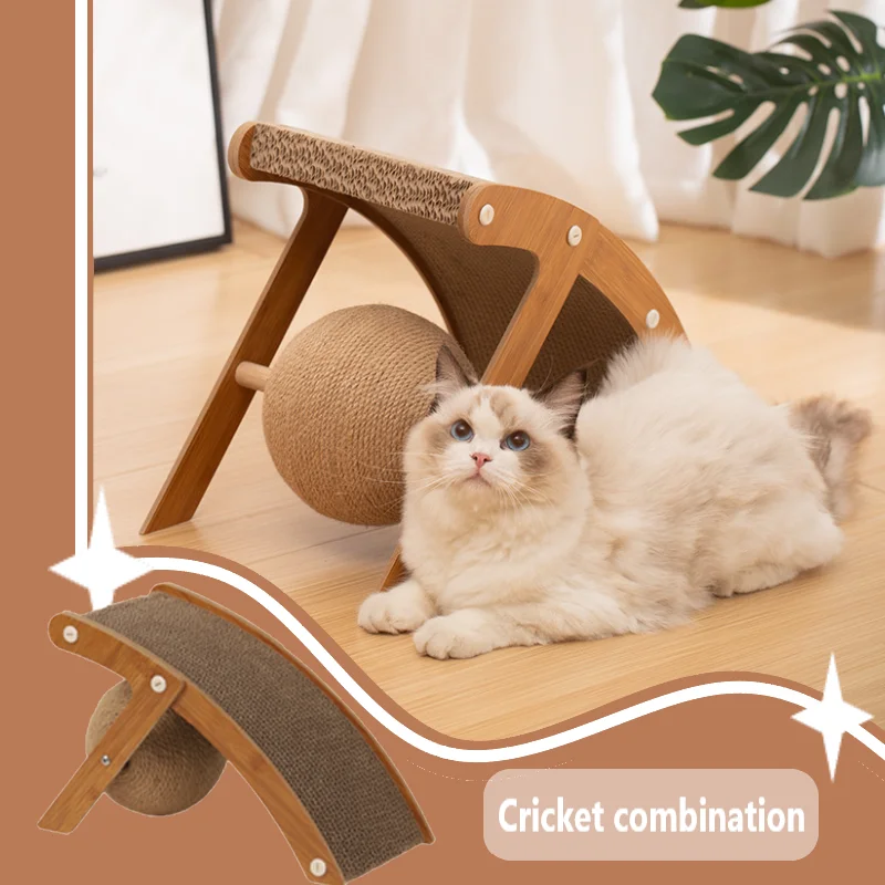 Cat Grabbing Board Wooden Cat Climbing Frame Vertical Scratch Resistant Cat Toy Rotating Sisal Rope Curved Cat Grab Ball mini cat climbing frame furniture jumping platform cats toy scratching board grass rope bite chew home pets tree grinding claw