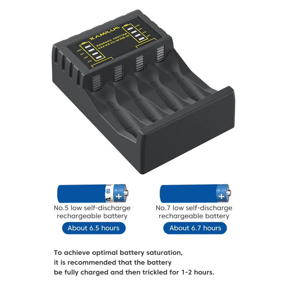 배터리 충전기 4 슬롯 1.2V NiMH NiCd AAA/AA 충전식 배터리 용 표시기가있는 지능형 고속 충전 USB C 마이크로 잭