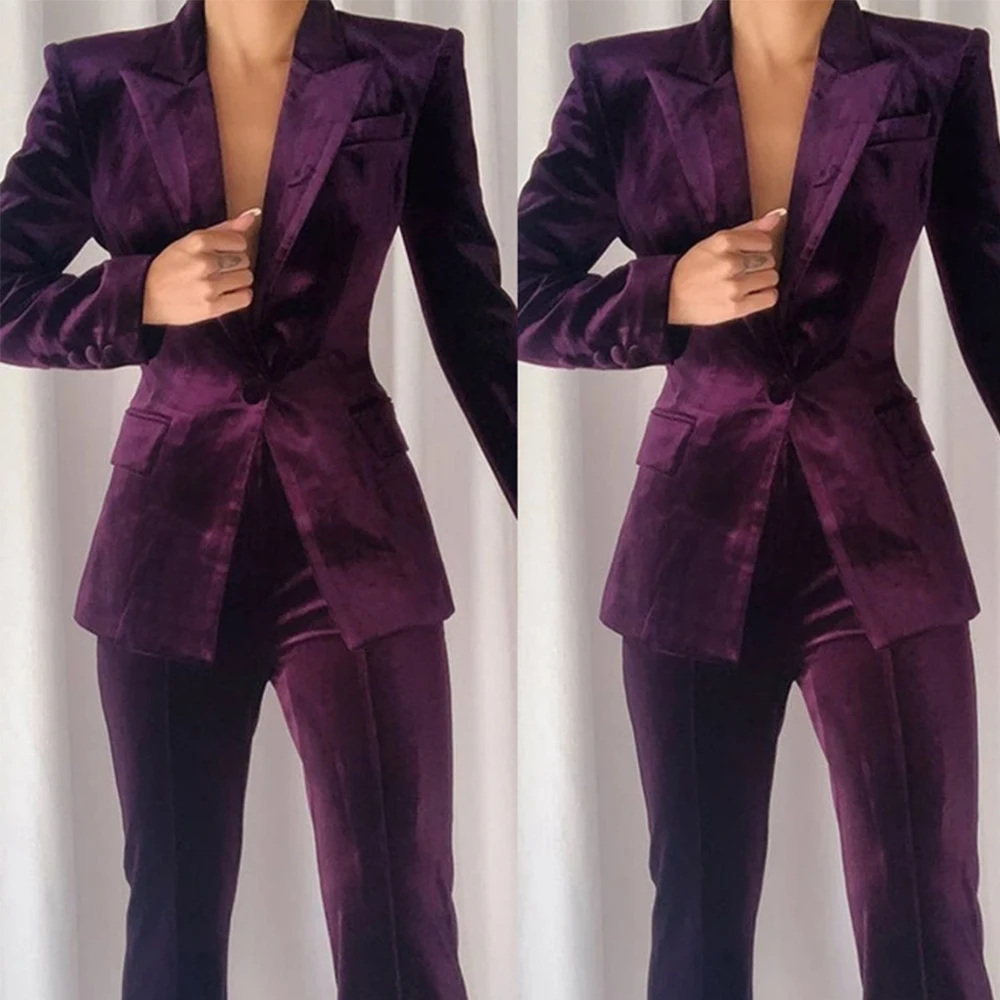 VelvetTwopieceSinglebreastedBusinessCasualElegantSuitWomens