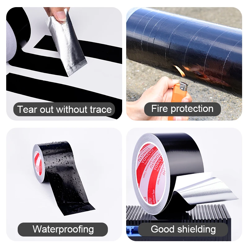 modify Black Aluminum Foil Tape Heat-Resistant Water Heater Range Hood Pipeline Sealing Waterproof Fireproof Heat Dissipation 5