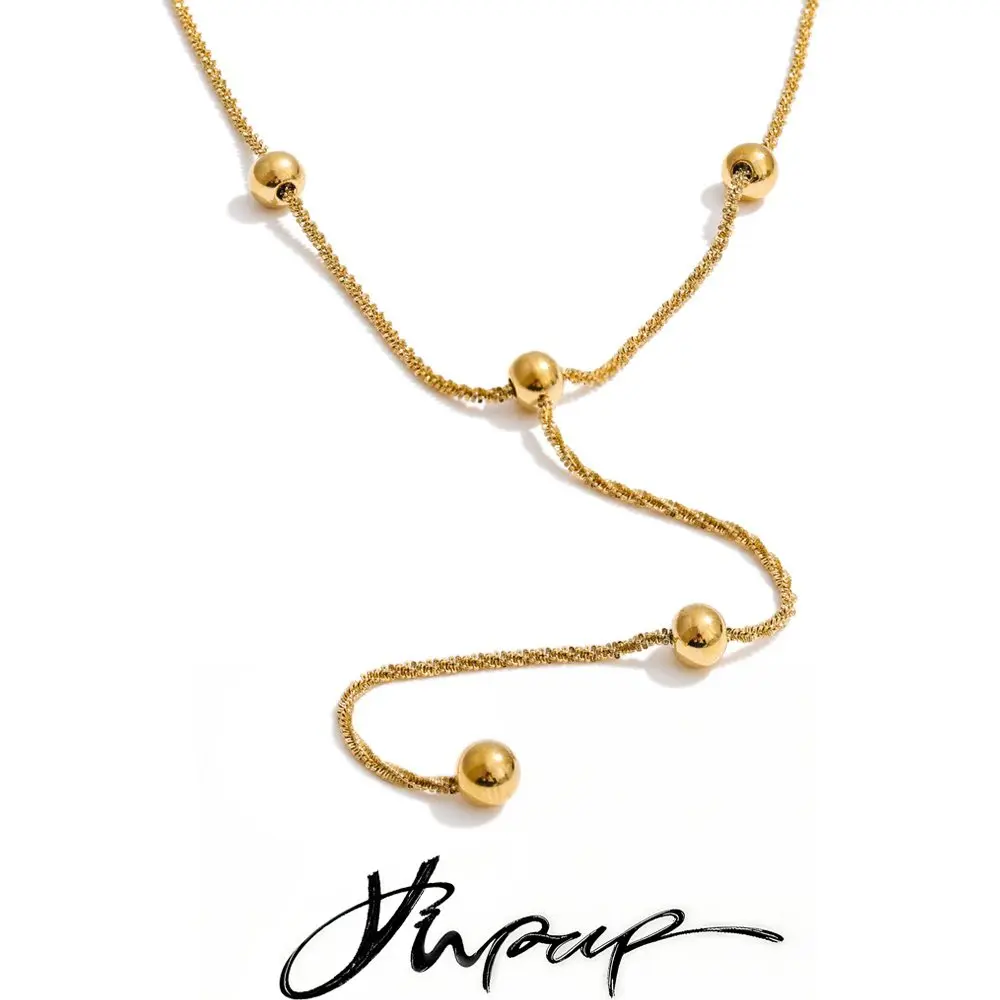 Yhpup Stainless Steel Beads Chain Drop Necklace