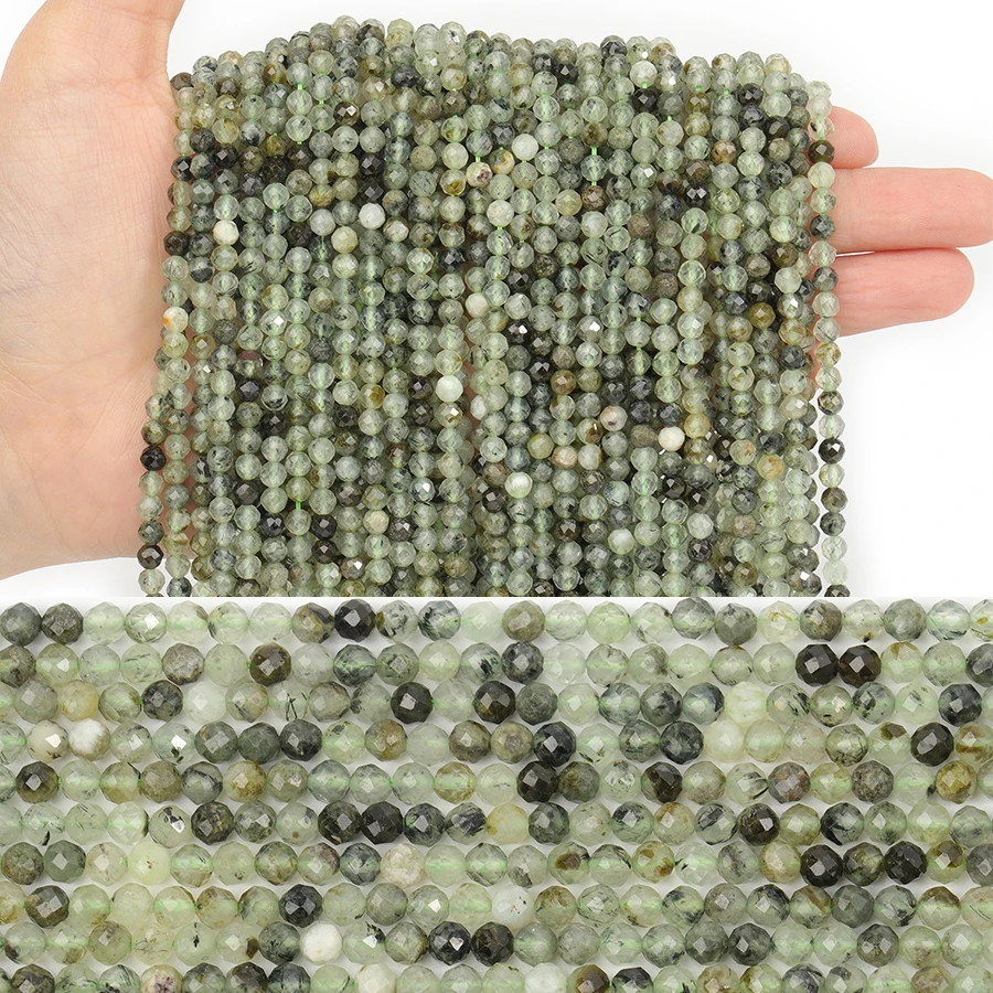 

Natural A+ Prehnite 2mm 3mm 4mm Small Faceted Stone Beads Round Loose Beads For Jewelry Making DIY Bracelets Necklace Strand
