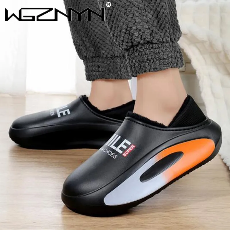 

Winter Warm Men Cotton Slippers Sandals Plush Slippers Slides Outdoor Indoor Waterproof Non-Slip Shoes Men Home Warm Slippers