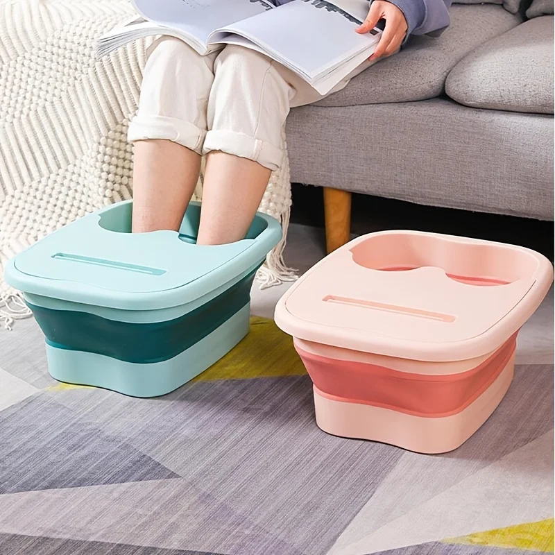 

1pc, Folding Bubble Foot Bath Bucket With Lid, For Home Travel