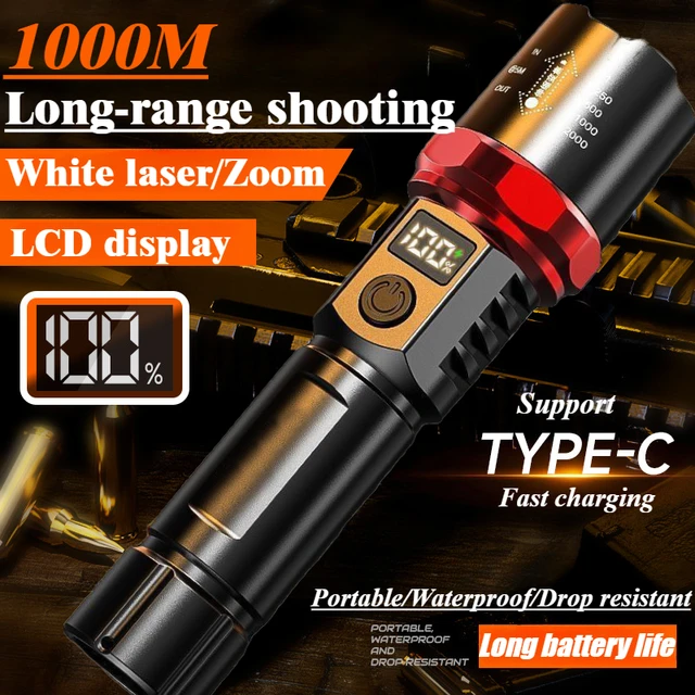 Powerful LED Flashlight TYPE-C Rechargeable Waterproof Zoom Fishing Hunting Camping 1000 Lumen Tactical Flashlight LED Torch