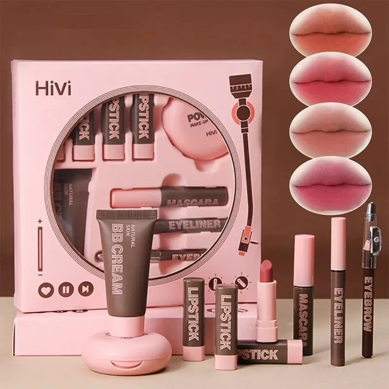 

HiVi 9PCS/Set Lipstick Powder Mascara Eyebrow Pencil BB Cream Set Makeup Kit