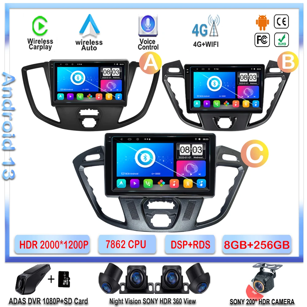 Android13 Per Ford Transit Tourneo Custom 2013-2021 Stereo Head Unit Lettore Multimediale Navigazione Gps No 2Din Dvd Dashcam Bt