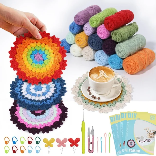 6Piece Coasters In A Plant Pot Crochet Start Kit Beginner Crochet Kit With  Crochet Hooks, Yarn - AliExpress