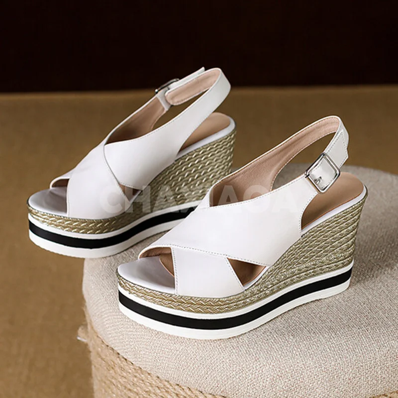 

Summer New Style Lady Sandals Round Toe Ankle Buckle Weave Wedges Design Sandals Simplicity Atmosphere Ladies Shoes